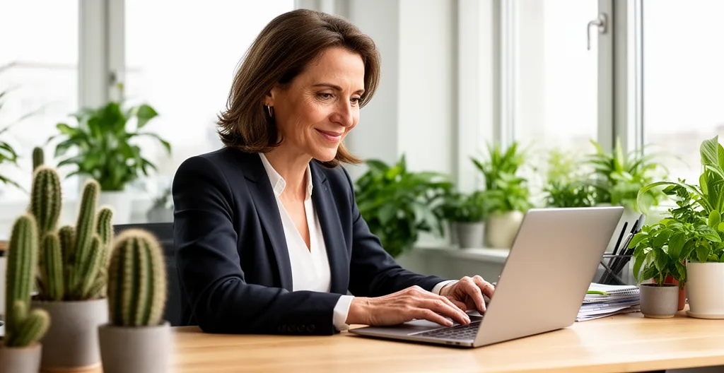 Directrice administrative consultant une confirmation d'envoi LRAR électronique sur son ordinateur