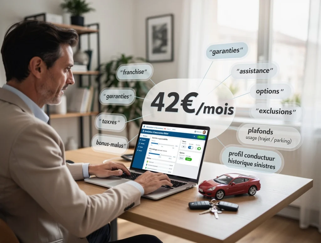 Un homme étudie en détails les garanties de son contrat auto